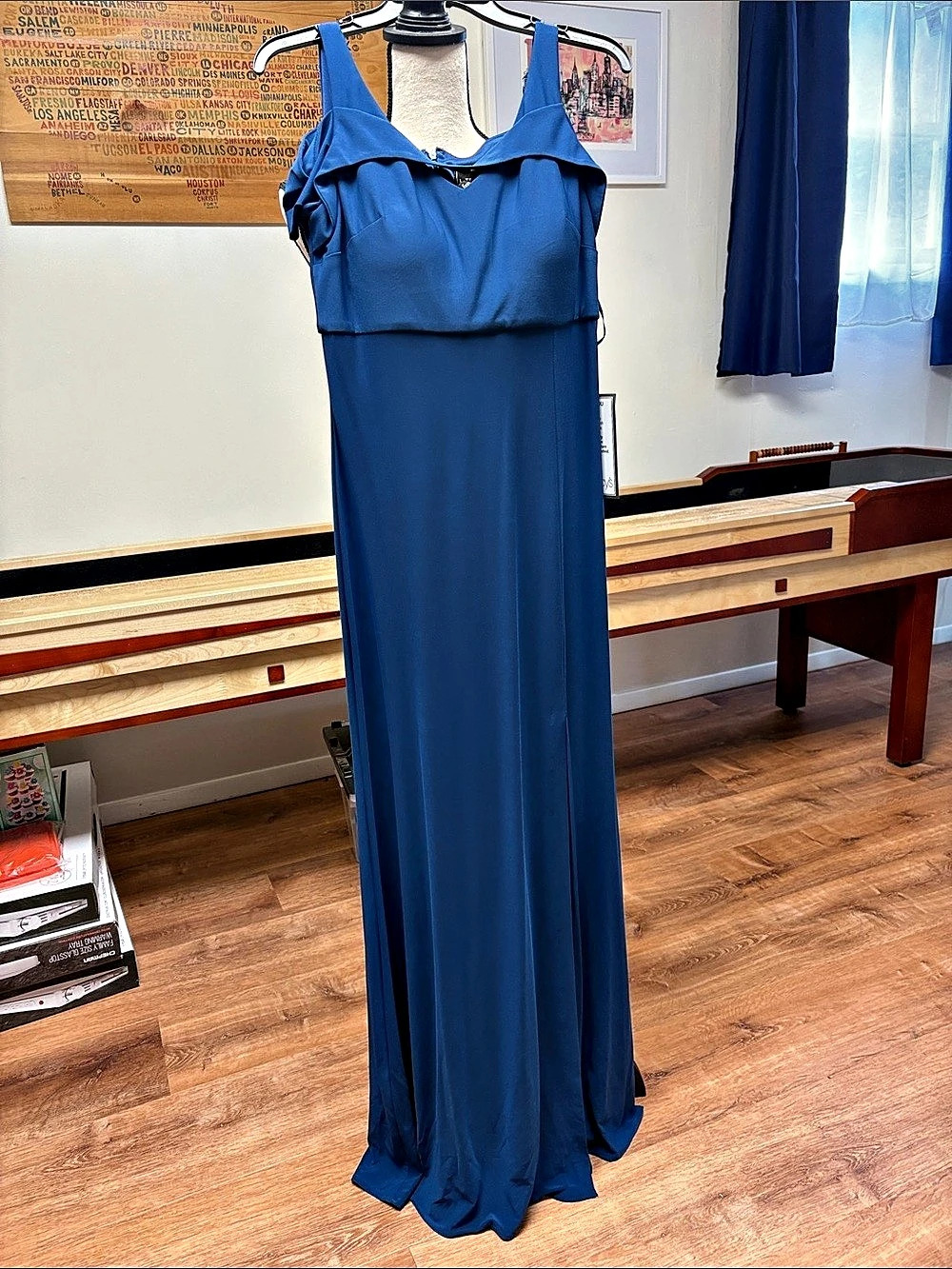 Nightway Blue Ruffle Maxi Dress Size 10 NWT